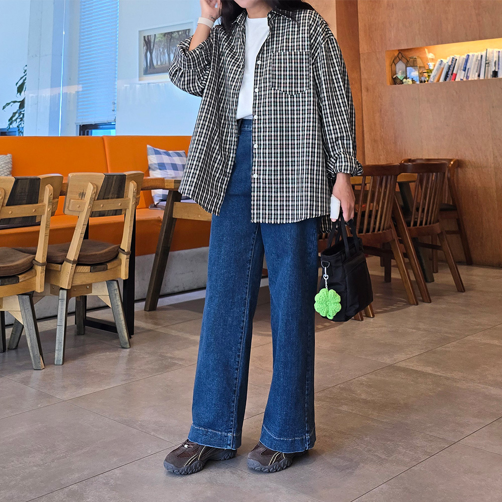가을 세미 와이드청바지 스판 밴딩 키작녀청바지 여성 통일자 데님 팬츠 이미지 6
