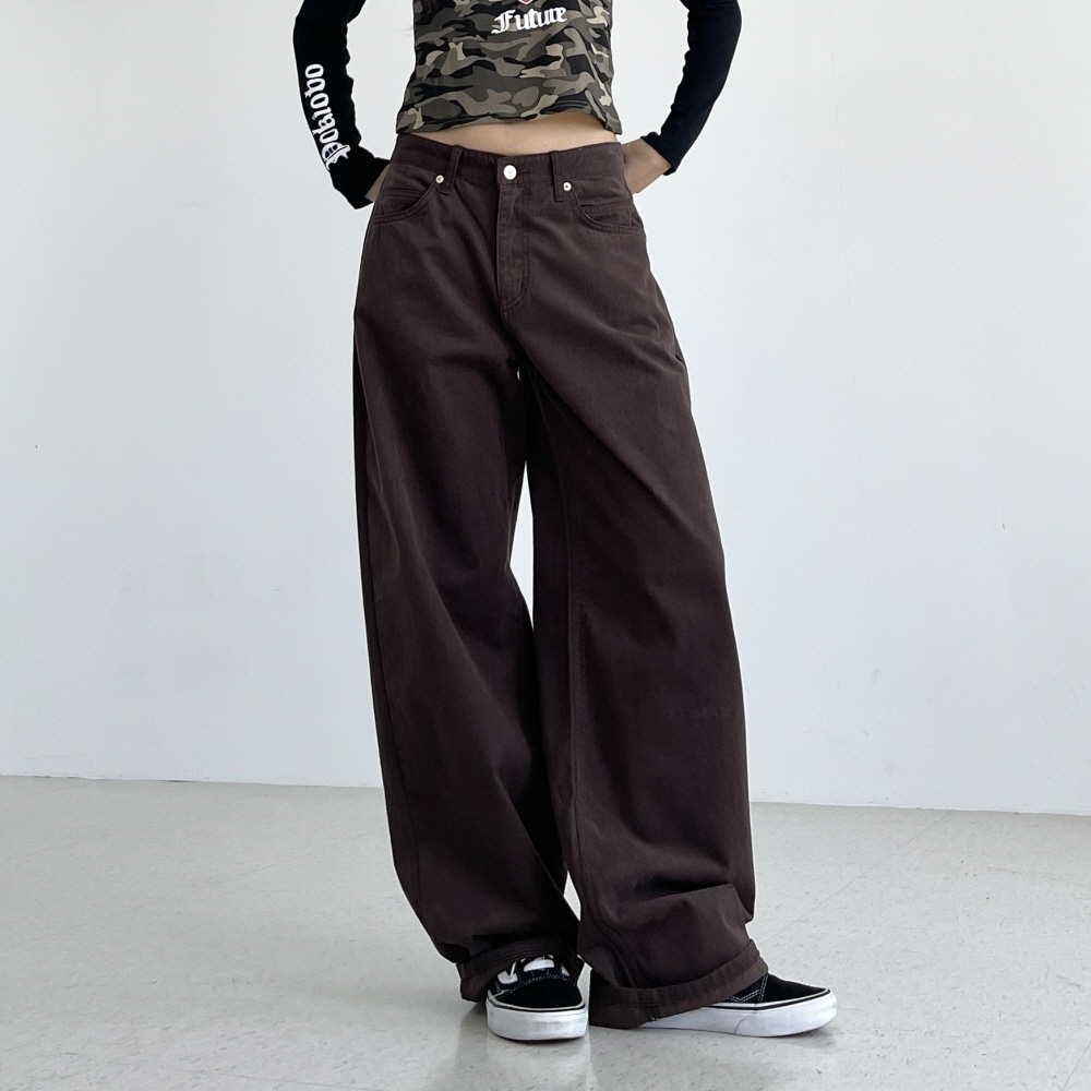 여성 와이드팬츠 가을 겨울 화이트 브라운 블랙 벨벳 벌룬핏 통 면바지 벨로아 백포켓 - 상세 이미지 5