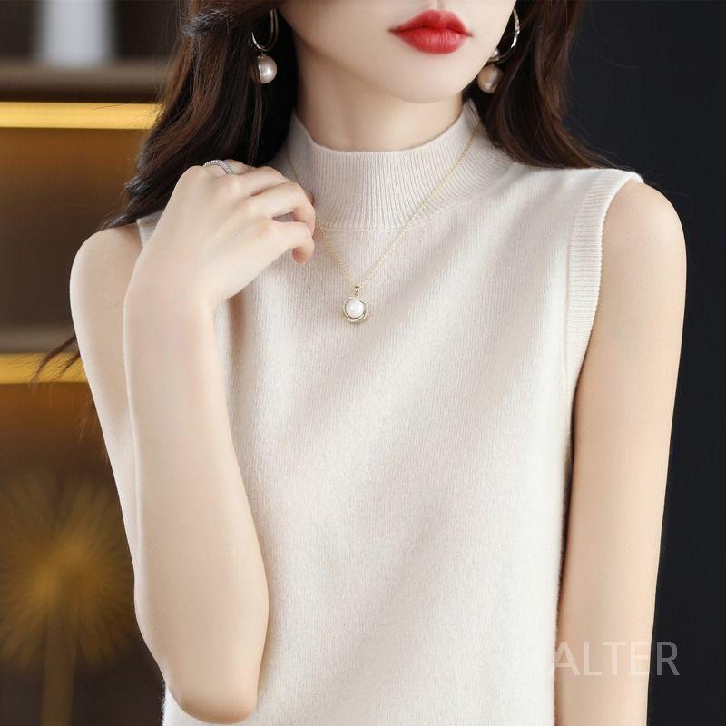 폴라 통기성 이너 모던 빅사이즈 패션 민소매 루즈핏 데일리 여성 티셔츠 베이지 S - 상세 이미지 3