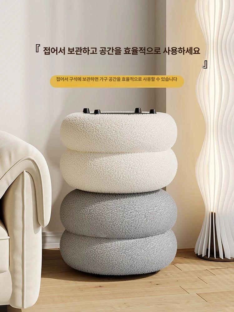 뽀글이 양털 의자 원형 스툴 인테리어 다용도 체어 메이크업 화장대의자 화이트 2단 35cm - 상세 이미지 3