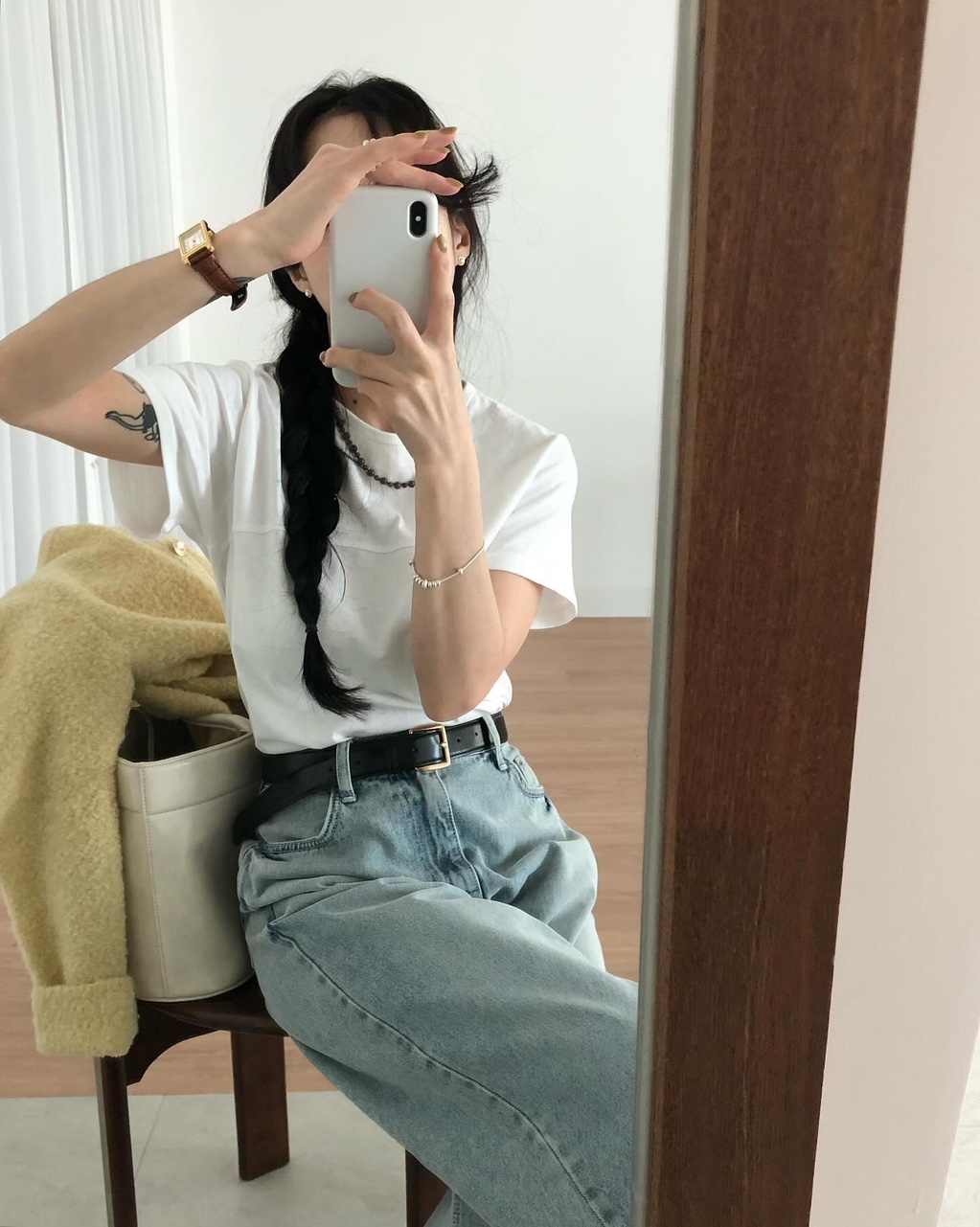 티토 여성 가을 레이어드 이너 절개 기본 반팔 티셔츠 - 상품 이미지