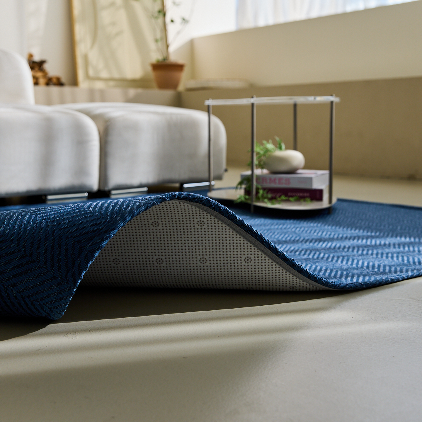 네추럴 방수러그 사이잘룩 대형 거실 식탁 카페트 헤링본 네이비, 사각형 200x300