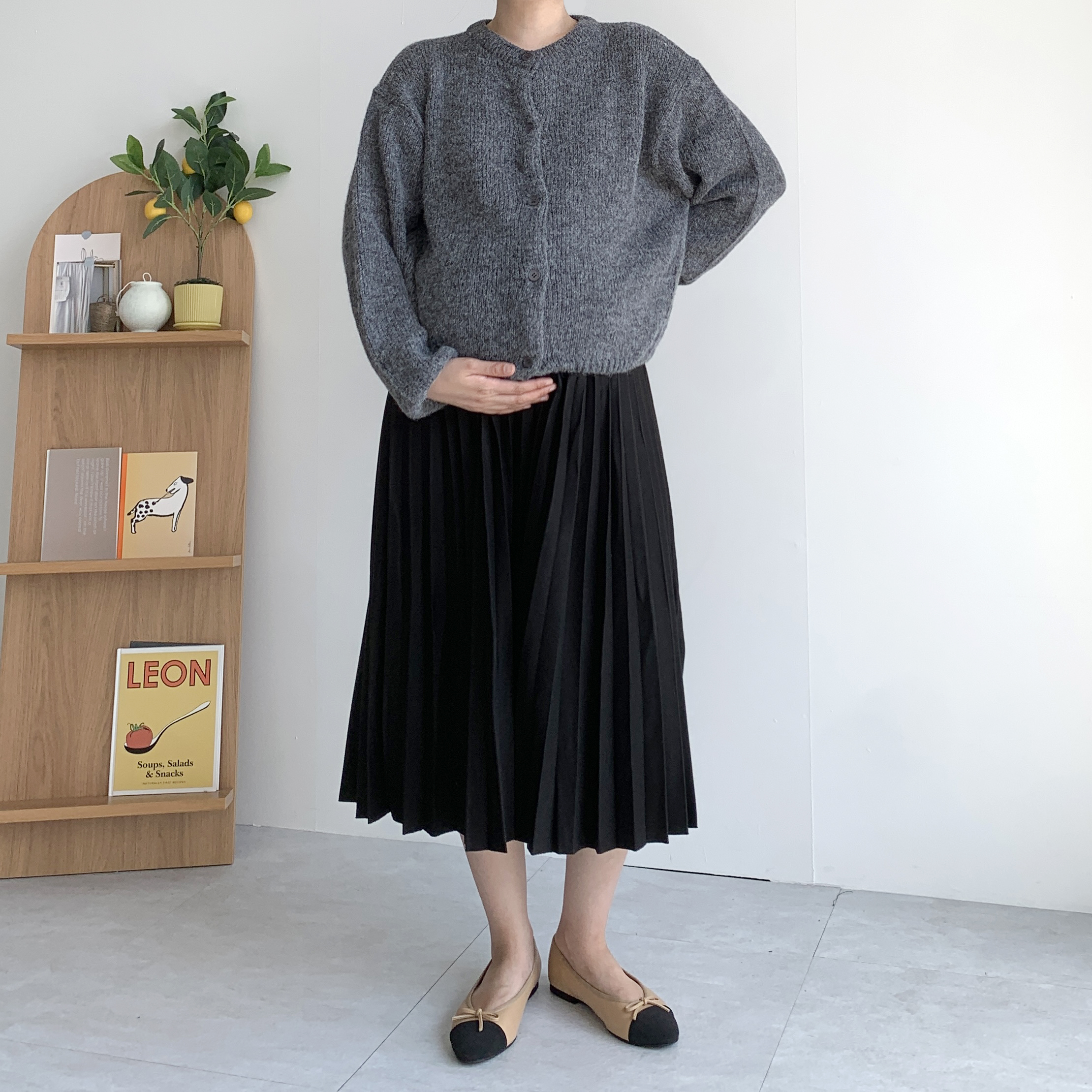 모직 주름 플리츠 임산부치마 임산부스커트 - 메인 이미지