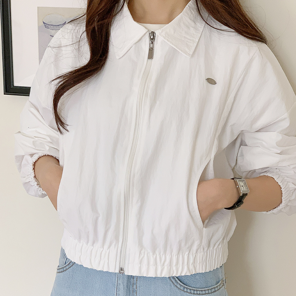 크롭바람막이 화이트 여자운동 가을 바람막이 - 상품 이미지