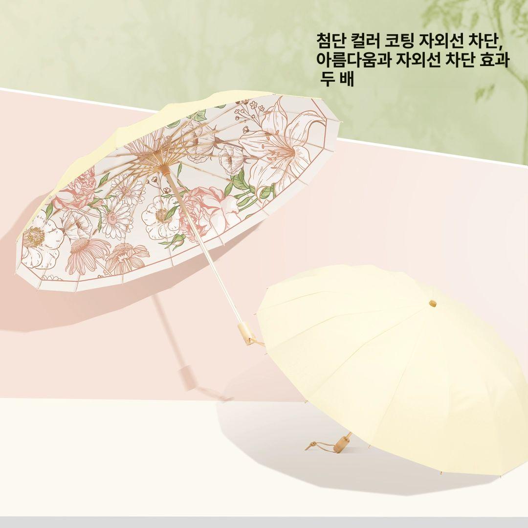 접이식 우산 일본우산 튼튼한 UV 휴대용 고급우산 야외 16골 삼접이 색상-번창 같은 비단 - 상세 이미지 3