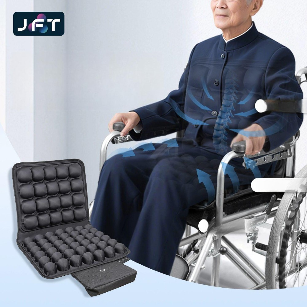 휠체어 방석 방수 방지 마사지 어르신 욕창방지 쿠션 휠체어용 블랙 인플레이터블 3cm 에어펌프 포함 대형 - 상품 이미지