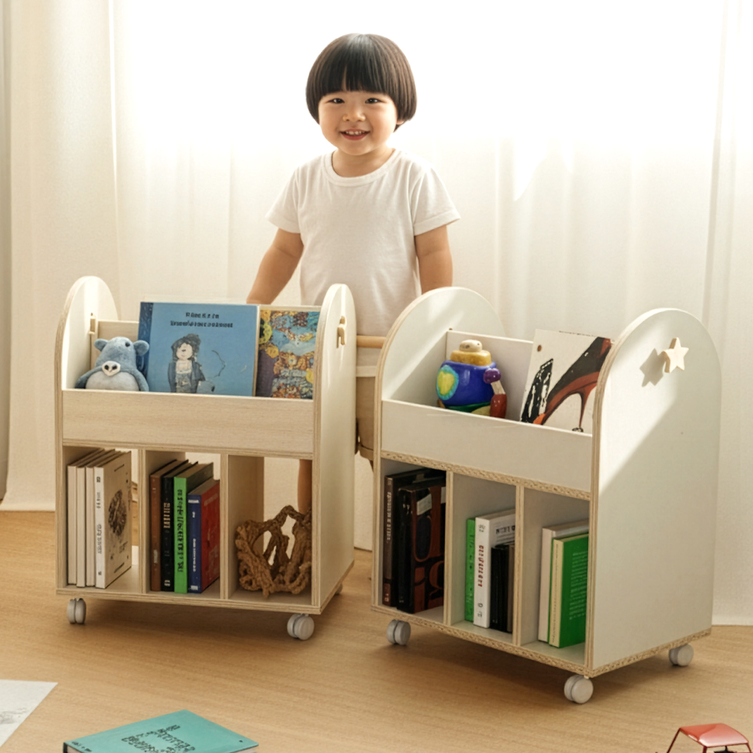 아기 책꽂이 전면 유아 책꽂이 아이 유아 북카트 E0
