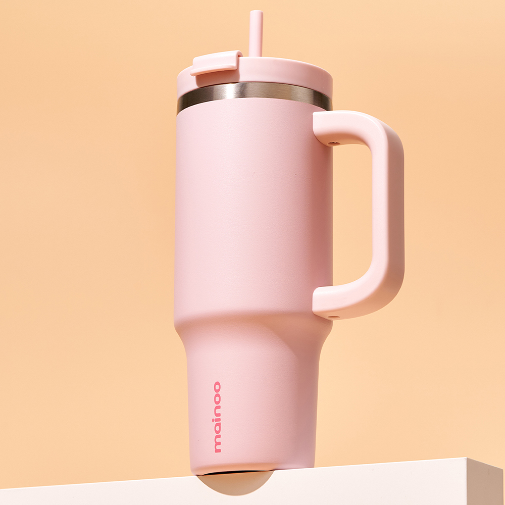 마이누 텀블러 빨대 대용량 손잡이 가벼운 보온보냉 887ml, 로즈골드 이미지 7