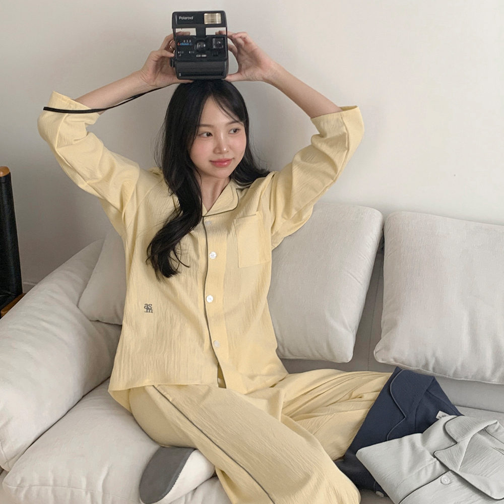 윈디 시어서커 긴팔 커플파자마 남녀공용 잠옷세트 3color - 상품 이미지