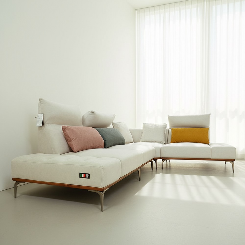 스코나 론데일 애쉬원목 조야 아쿠아텍스 패브릭 소파 스툴미포함, 아이보리, 코너형 5인용