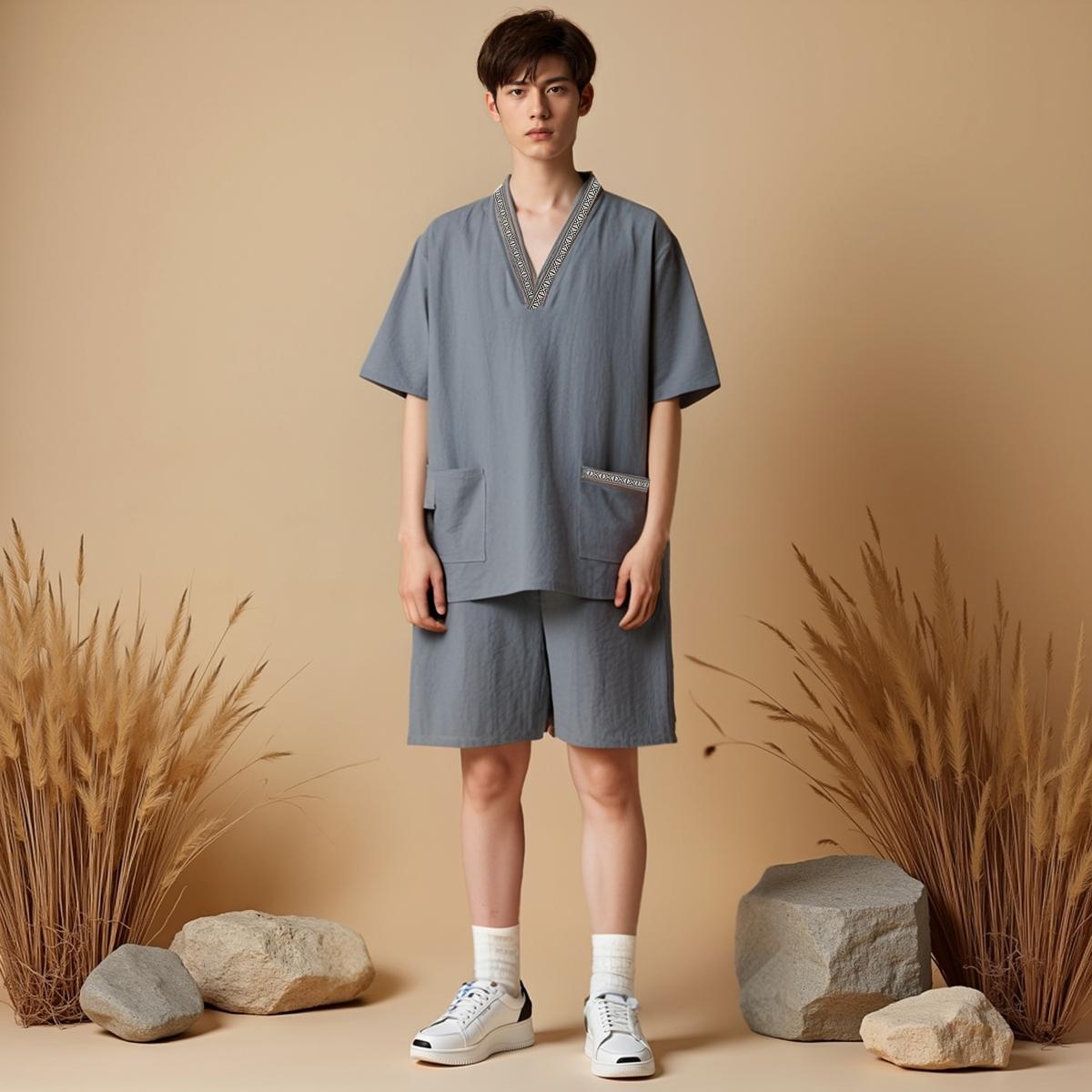 타이복 마사지복 태국마사지 찜질방 황토방 목욕탕 그레이블루 남성용 XL - 상세 이미지 2