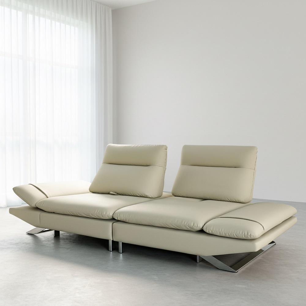 스코나 브레스 실리콘레더 가죽 좌방석 확장 스윙 소파 스툴미포함, 베이지, 3인용