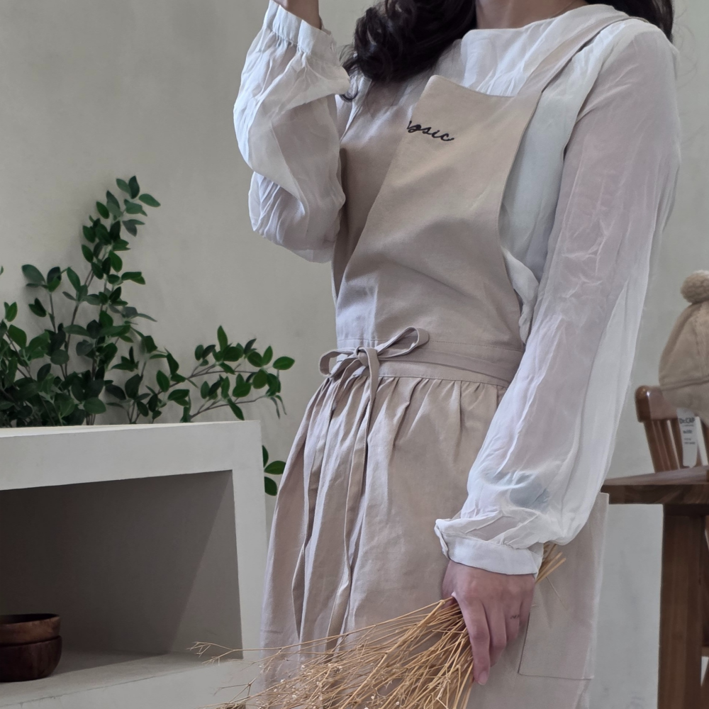 가정식자수 이름자수 린넨 생활방수 롱 앞치마 카페 어린이집 이미지 8