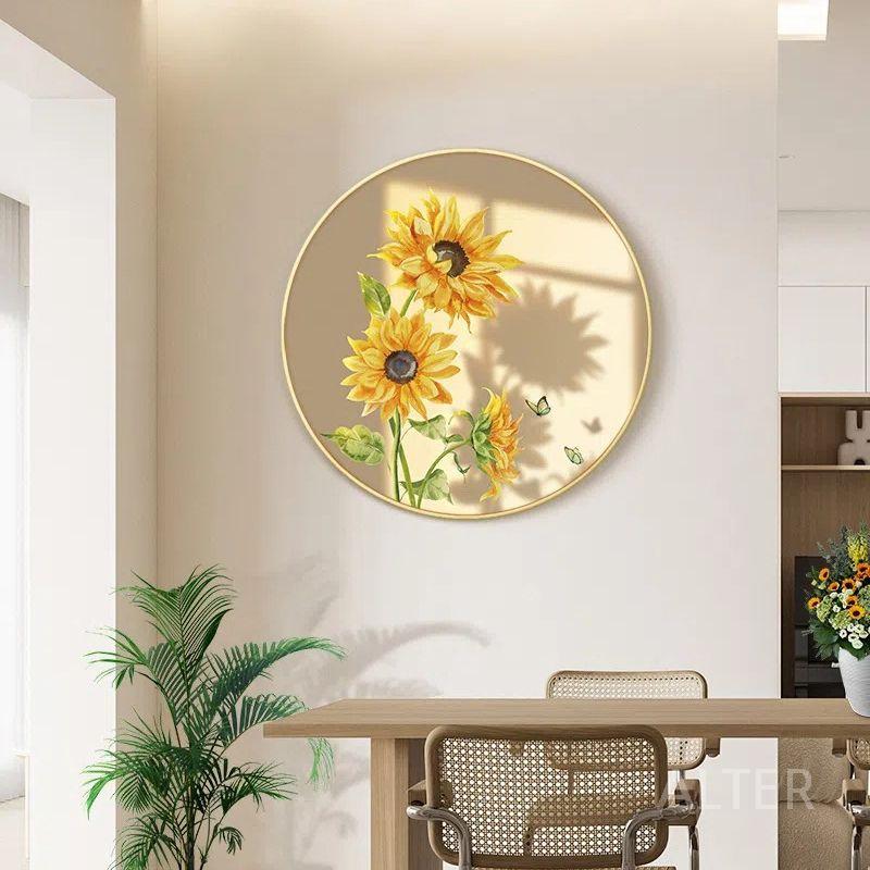 해바라기 그림 원형 액자 꽃 이사 집 선물 현관 벽화 가게 인테리어 A 직경 60cm 골드 프레임 (알루미늄 두께 4cm) - 상세 이미지 2