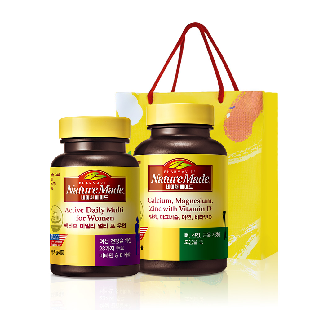 네이처메이드 여성건강 선물세트(포 우먼 & 칼슘 마그네슘 아연 비타민D+쇼핑백), 1개