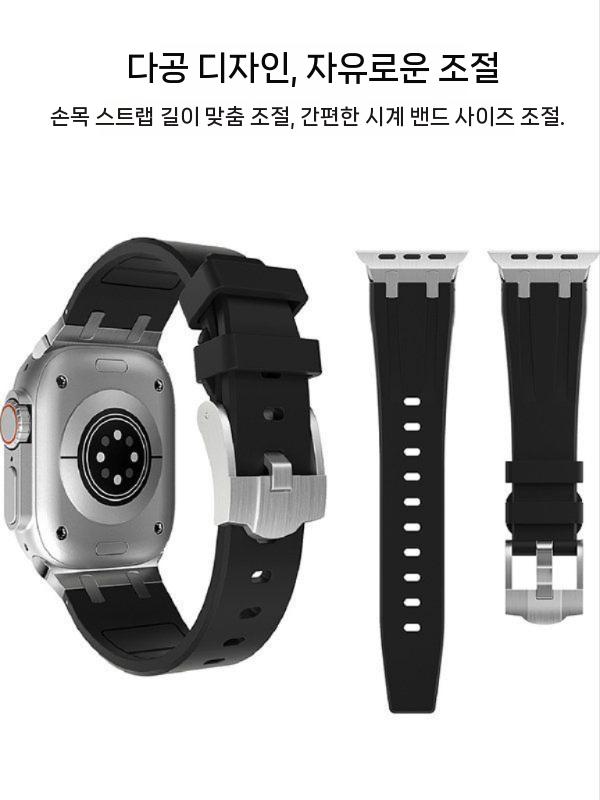 애플워치11 울트라3 se3 스트랩 메탈 커넥터 버터 플라이 버클 실리콘 밴드 - 상세 이미지 4