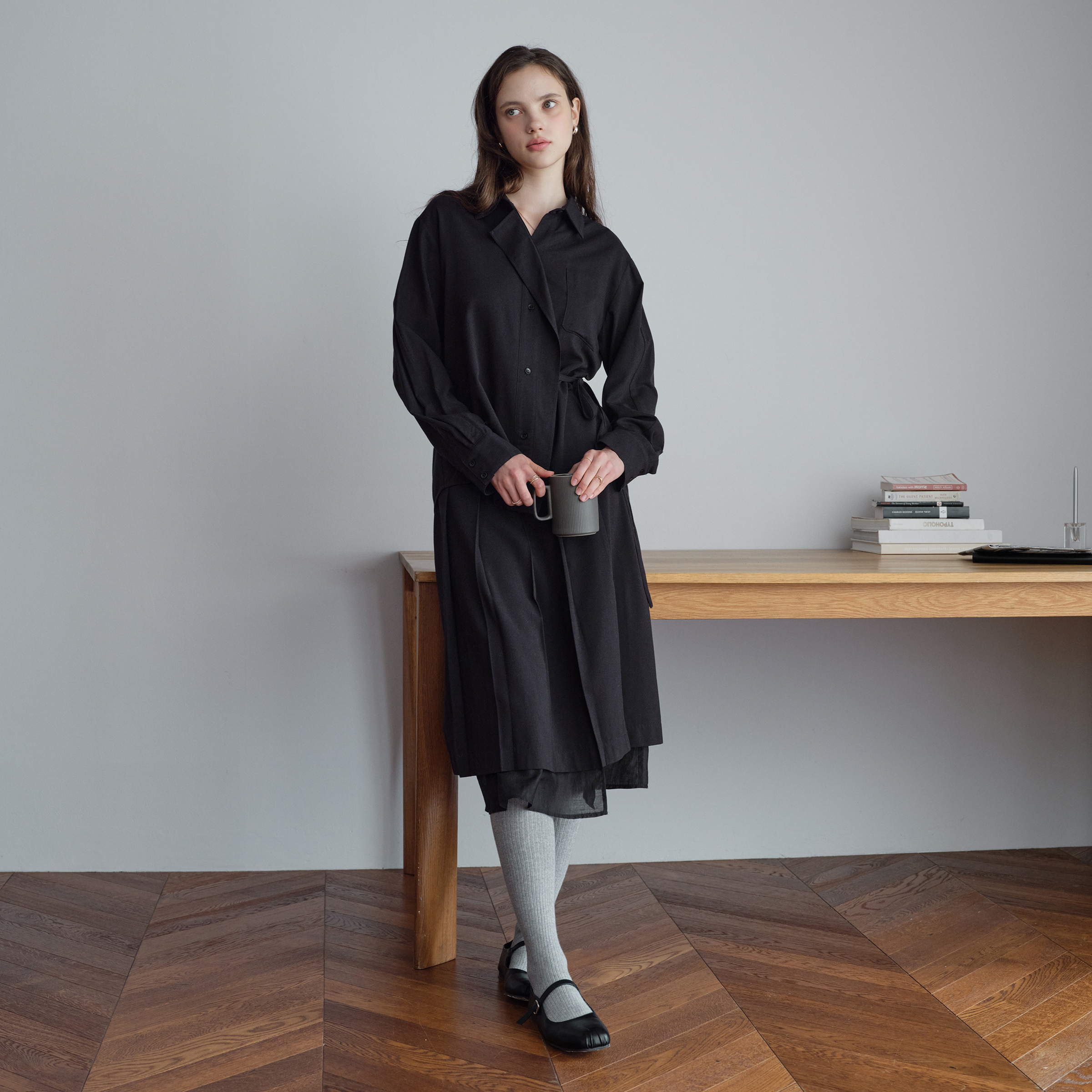 [네이버 단독][N도착보장]쥬시쥬디][N도착보장]SET] 카라 셔츠 + 플리츠 스커트 셋업 JZST7002 제품 이미지