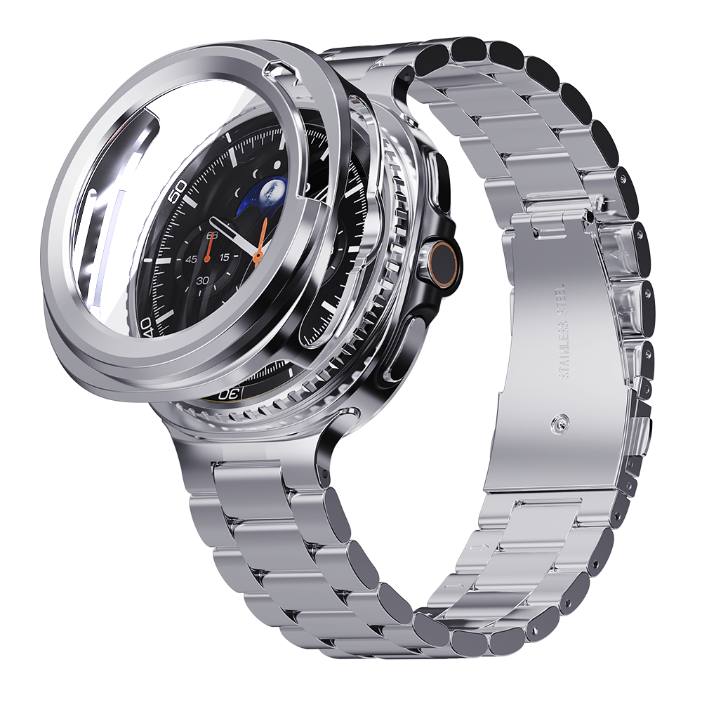 갤럭시워치8 클래식 메탈 스트랩 + 풀커버 케이스 SET 갤럭시워치8 클래식, 46mm, 실버 - 상품 이미지