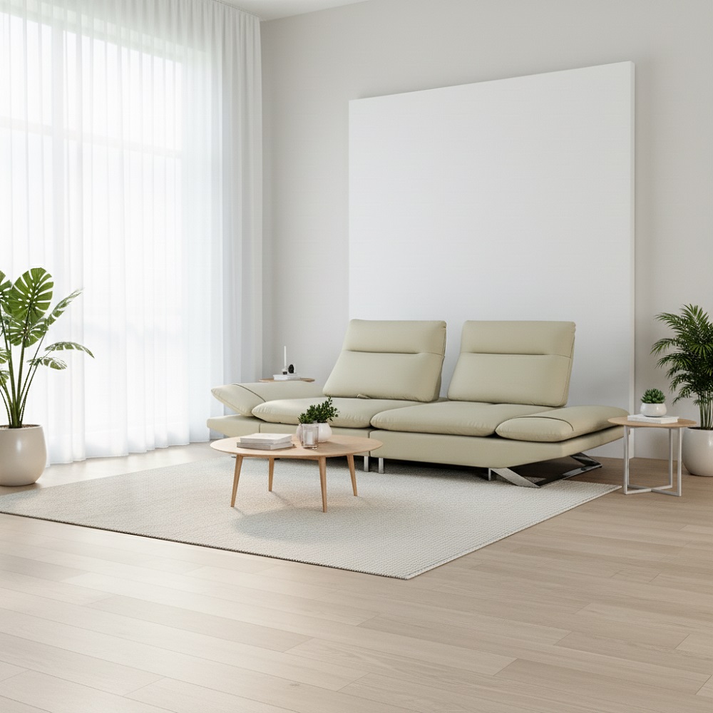 스코나 브레스 실리콘레더 가죽 좌방석 확장 스윙 소파 스툴미포함, 베이지, 3인용