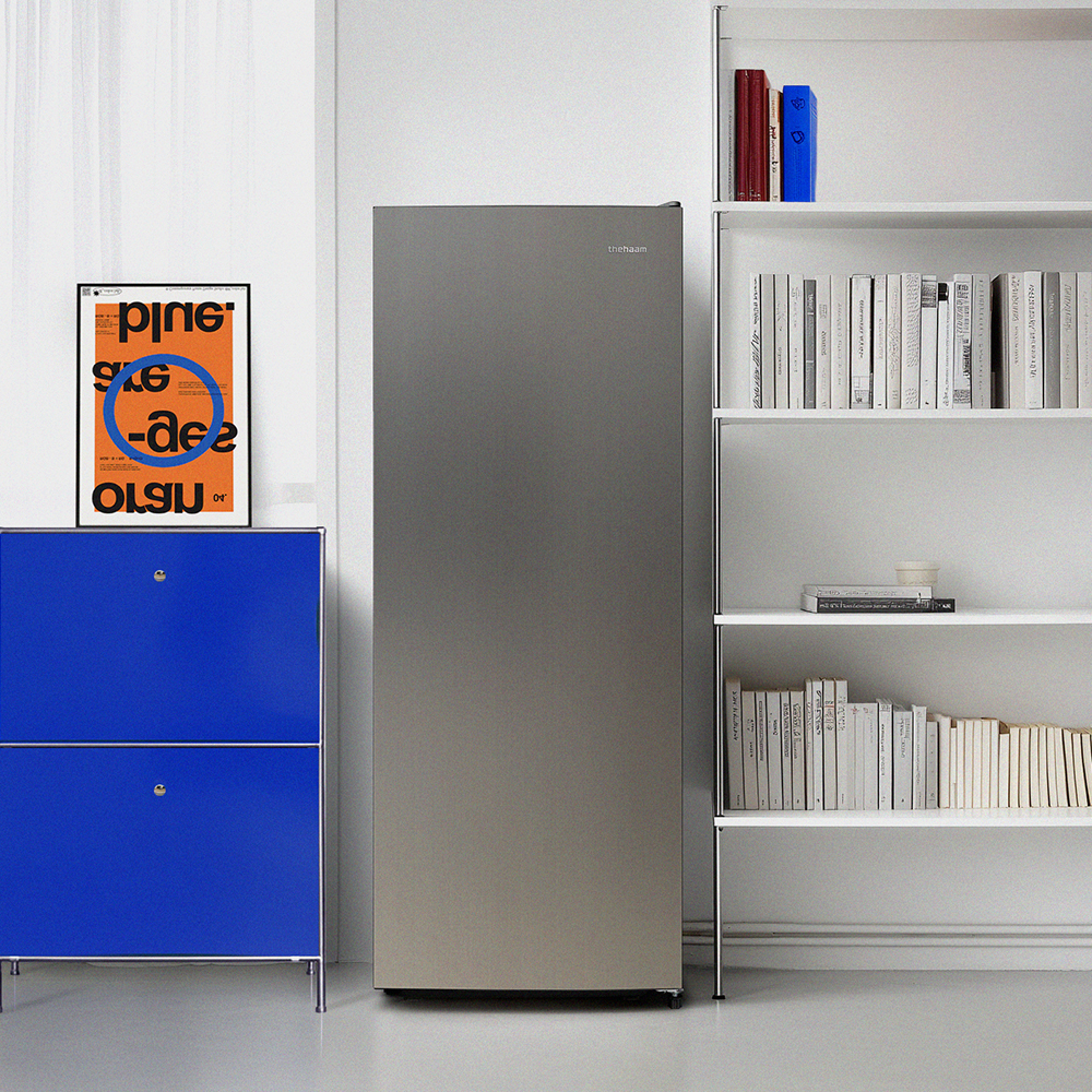 더함 미니 냉동고 스탠드 서랍형 급속냉동 1도어 냉동고 가정용 소형 실버 냉동고 177L