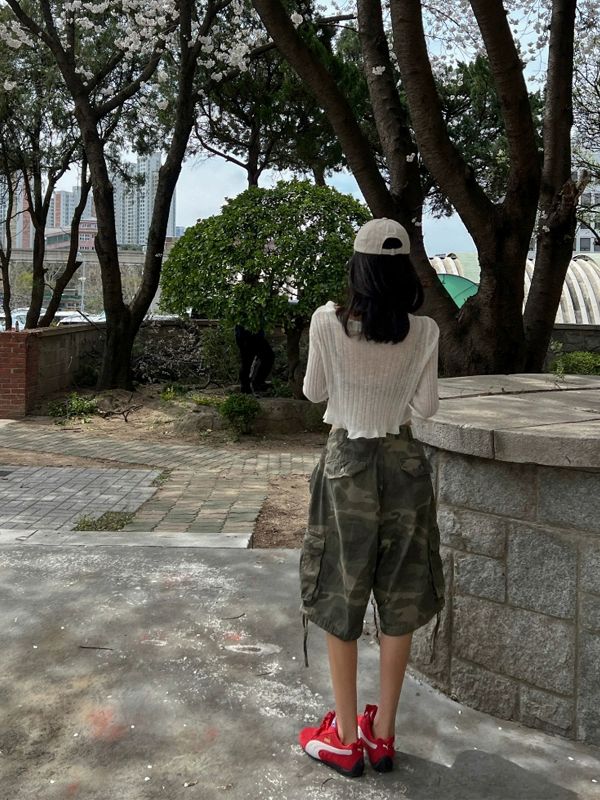 여성 밀리터리 와이드 통바지 카모플라쥬 작업바지 팬츠 군복 스트릿 힙합 하이웨스트 조거 사진 색상 S - 상세 이미지 4