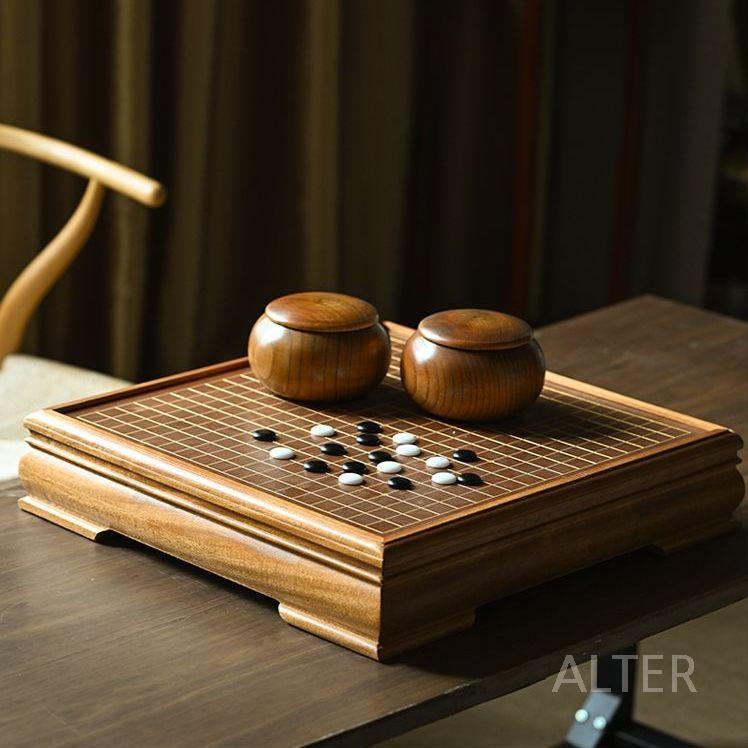 시합 장기 기원 접이식 게임 원목 바둑판 어르신 바둑판+바둑통+단면 알(30x30cm) - 상세 이미지 3