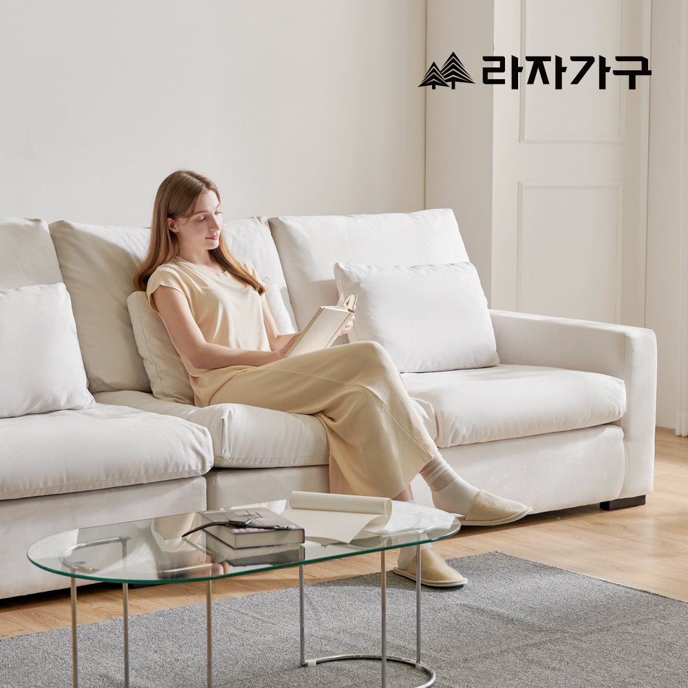 라자가구 블로썸 구스 아쿠아텍스 워셔블 푹신한 이지클린 예쁜 모듈 패브릭 소파 3인용 한쪽팔걸이형