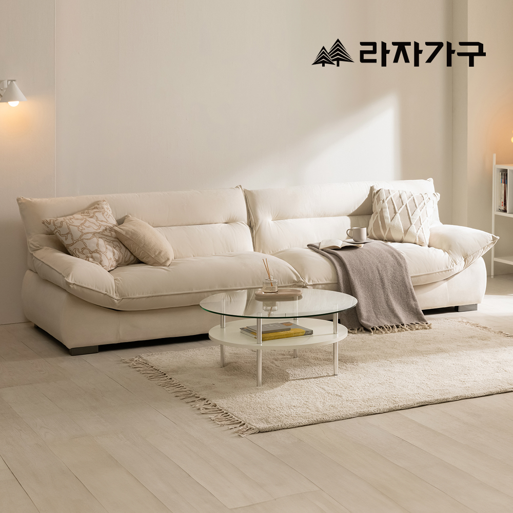 라자가구 플러피 워셔블 캐시미론 패브릭 소파 넓은 푹신한 거실 쇼파 스툴미포함, 아이보리, 4인용