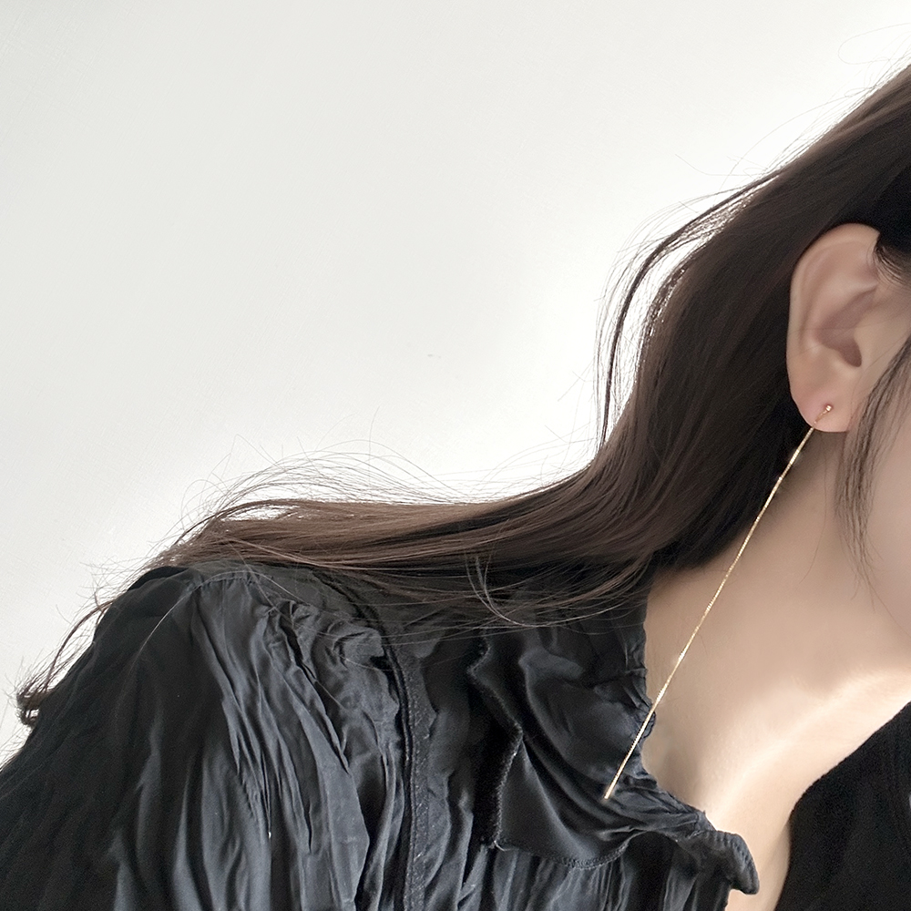 silver925 체인 줄 롱 드롭 귀걸이 2컬러 순은 실버925 목디스크 귀걸이 - 상품 이미지