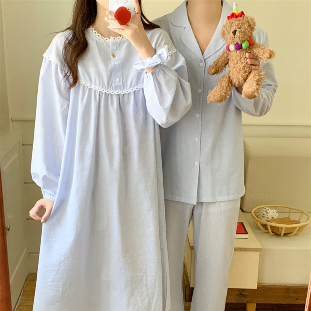 커플잠옷 수면 여성잠옷 원피스 겨울 파자마 긴팔 세트 신혼부부 이미지 8