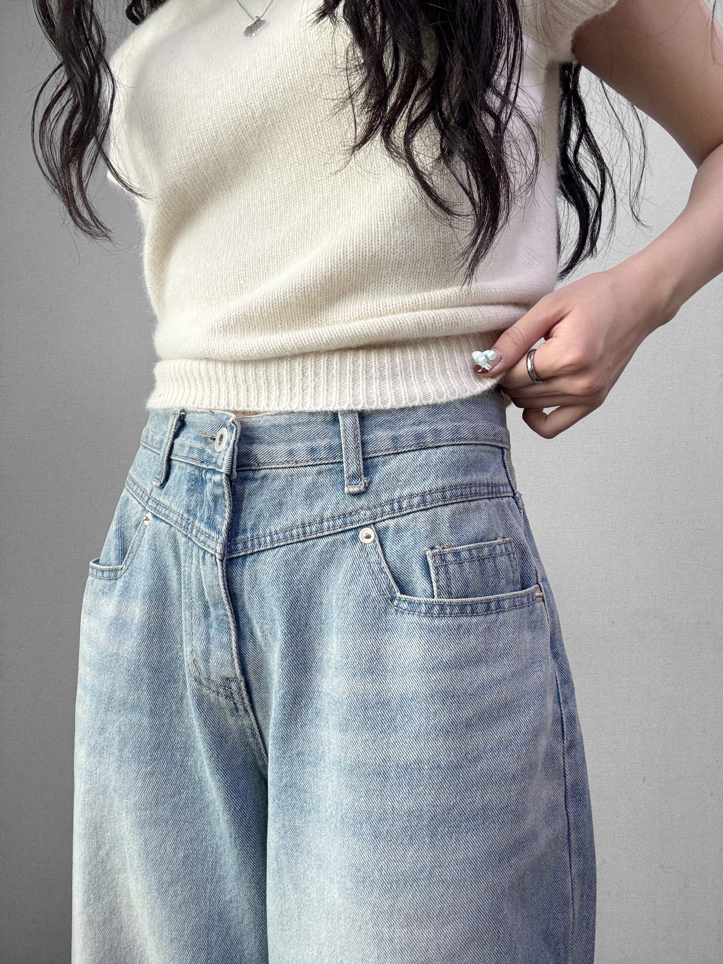 리느 커브드 와이드 데님 팬츠 [2Size] - 상세 이미지 5