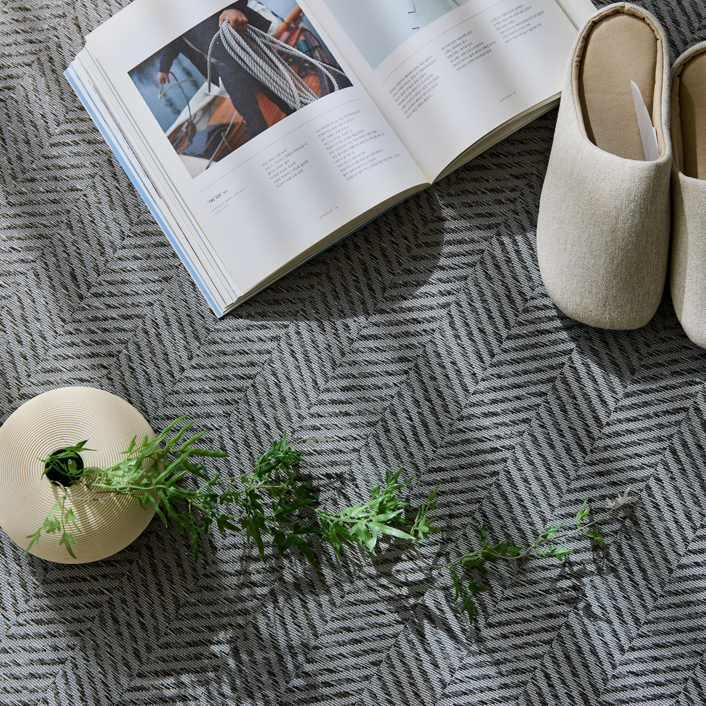 네추럴 방수러그 사이잘룩 대형 거실 식탁 카페트 헤링본그레이, 사각형 100x150