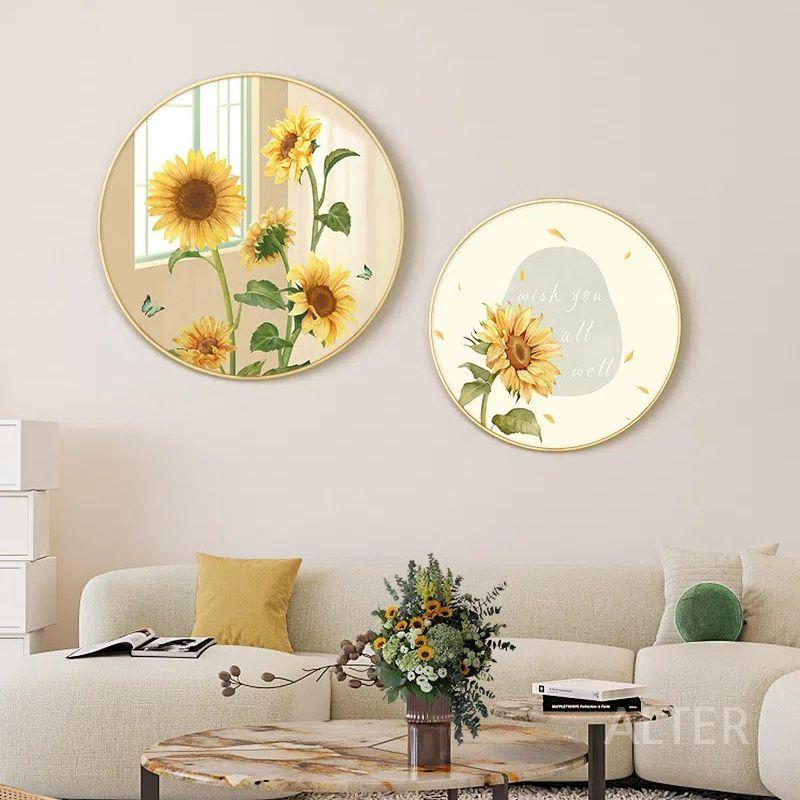 해바라기 그림 원형 액자 꽃 이사 집 선물 현관 벽화 가게 인테리어 A 직경 60cm 골드 프레임 (알루미늄 두께 4cm) - 상세 이미지 5