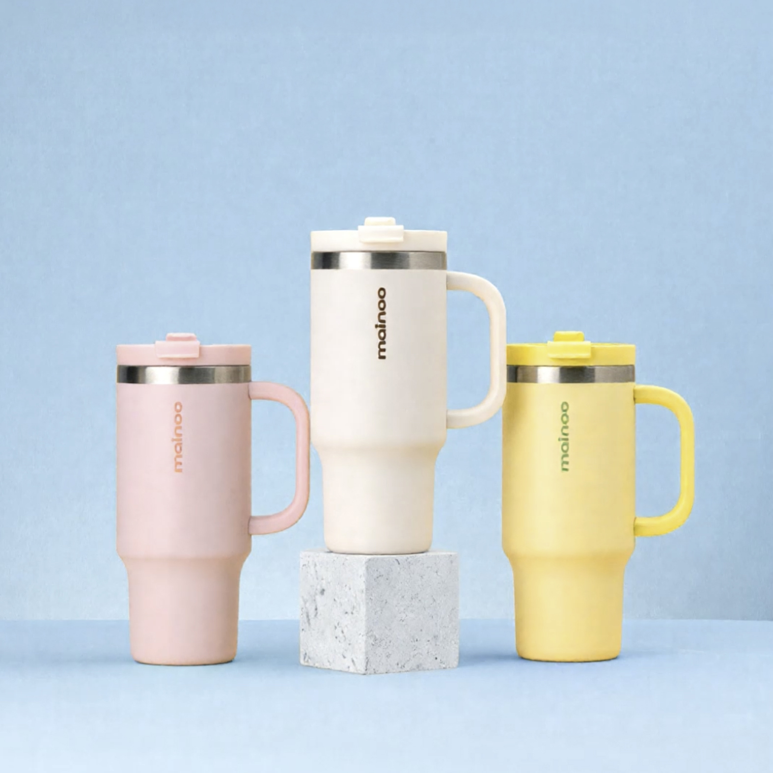 마이누 텀블러 빨대 대용량 손잡이 가벼운 보온보냉 473ml, 레몬쉬폰 - 상세 이미지 3