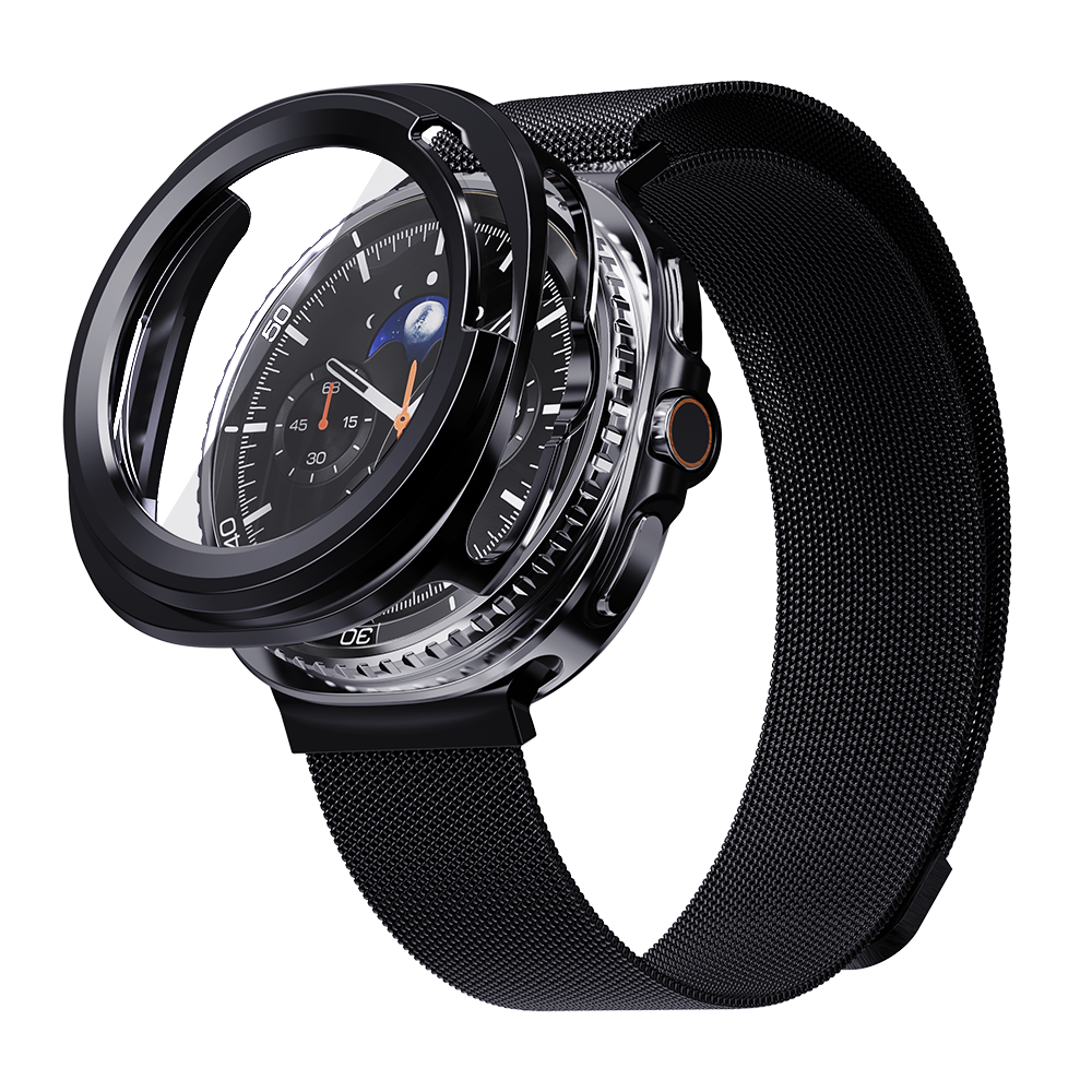 갤럭시워치8 클래식 메탈 스트랩 밀레니즈 + 풀커버 케이스 SET 갤럭시워치8 클래식, 46mm, 블랙 - 상품 이미지