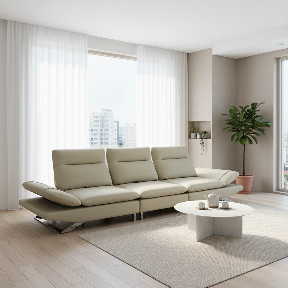 스코나 브레스 실리콘레더 가죽 좌방석 확장 스윙 소파 스툴미포함, 베이지, 4인용