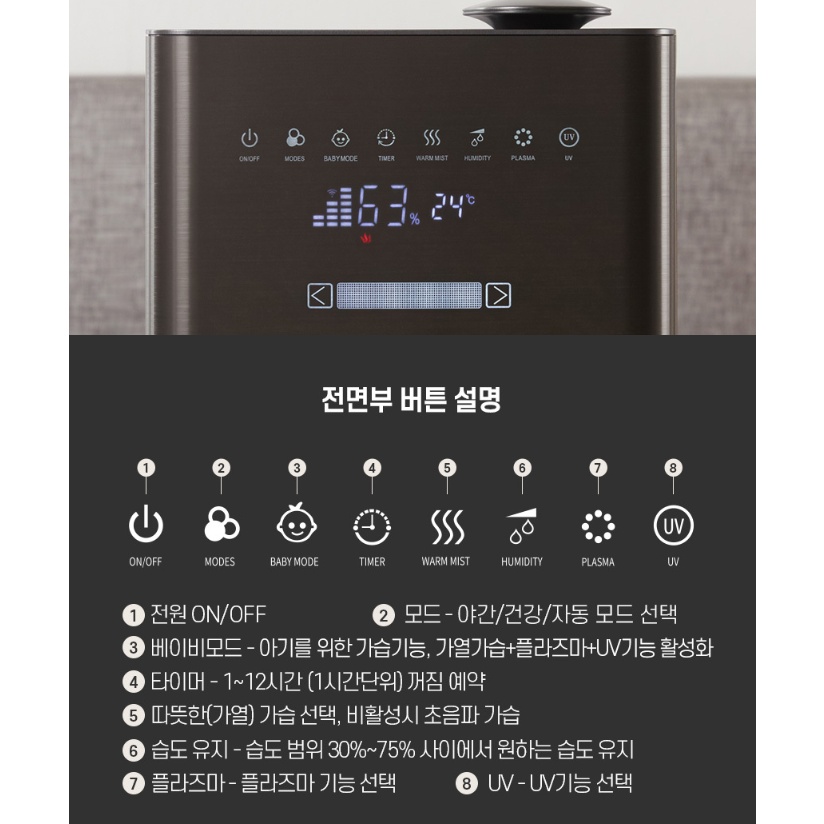 인공지능 스마트 복합식가습기 저소음 가열식 초음파식 복합가습기