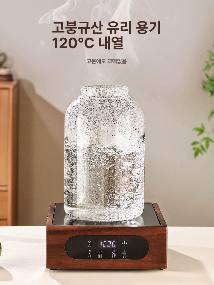카페물통 워터 디스펜서 물병 우드 유리병 내열유리 상사목 커버 포함 드래곤헤드 3L+실목 - 상세 이미지 3