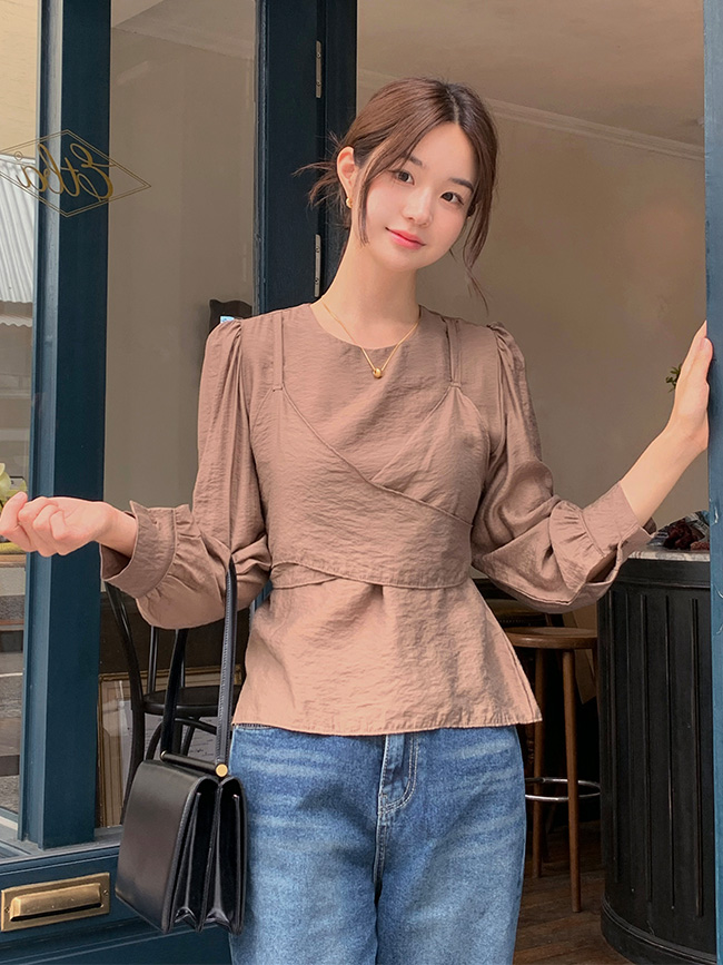 르누엔 리본 스트랩 퍼프 레이어드 블라우스 bs8459 - 상세 이미지 2