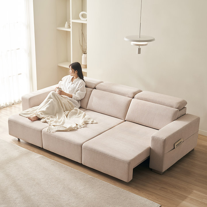 [도착보장] 디포즈 모션 슬라이드 확장형 리클라이너 소파 스툴미포함, 오트밀, 4인용