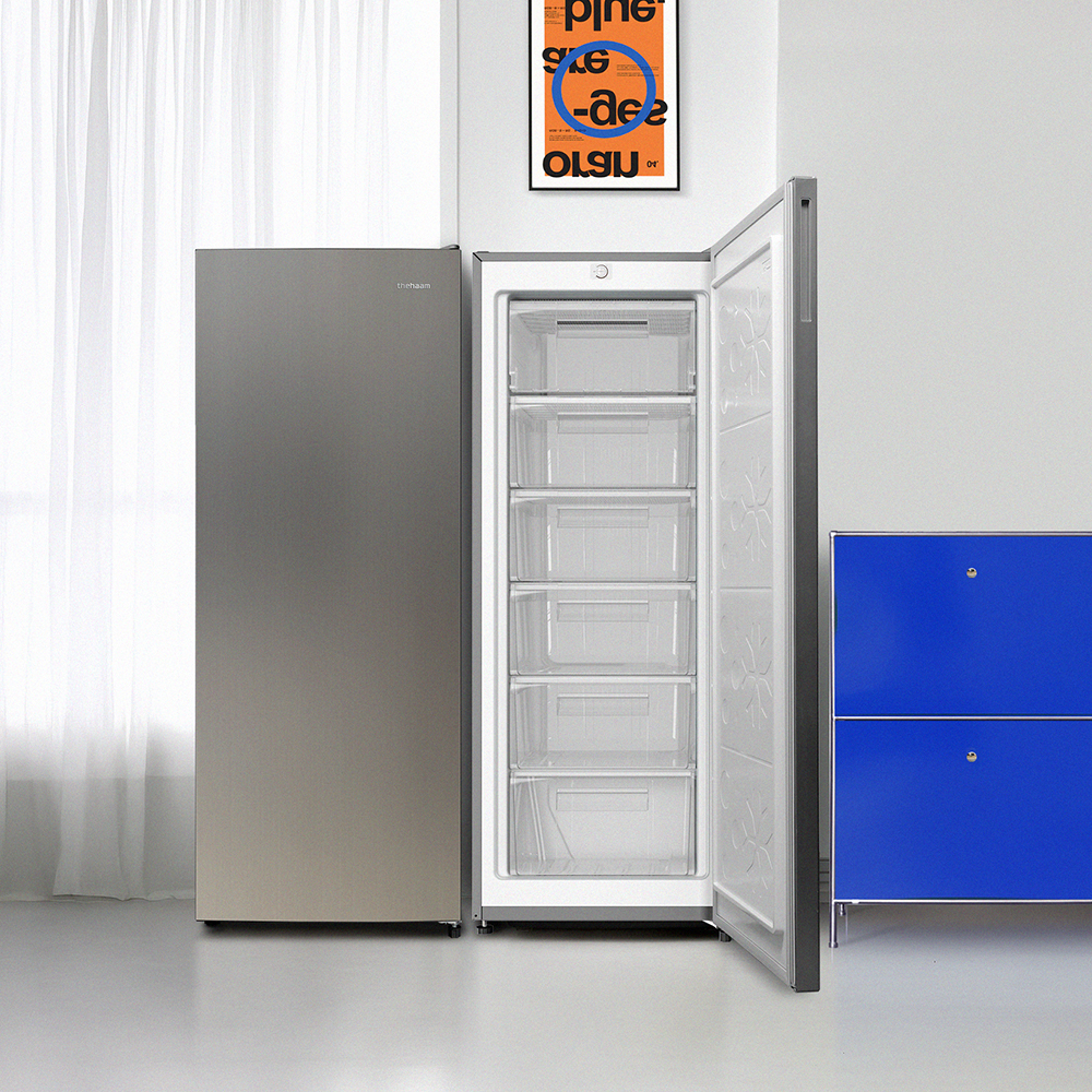 더함 미니 냉동고 스탠드 서랍형 급속냉동 1도어 냉동고 가정용 소형 실버 냉동고 177L