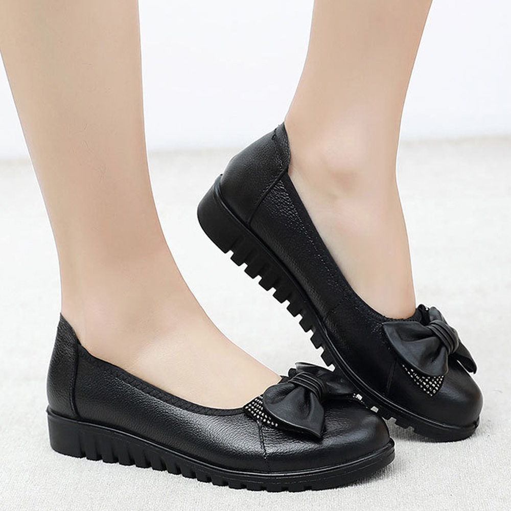 피카소 폭신 편안한 여성용 빅사이즈 소가죽 리본 큐빅 컴포트 구두 3cm - 상세 이미지 4