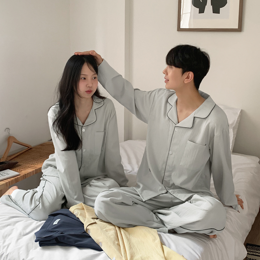 윈디 시어서커 긴팔 커플파자마 남녀공용 잠옷세트 3color - 상세 이미지 2