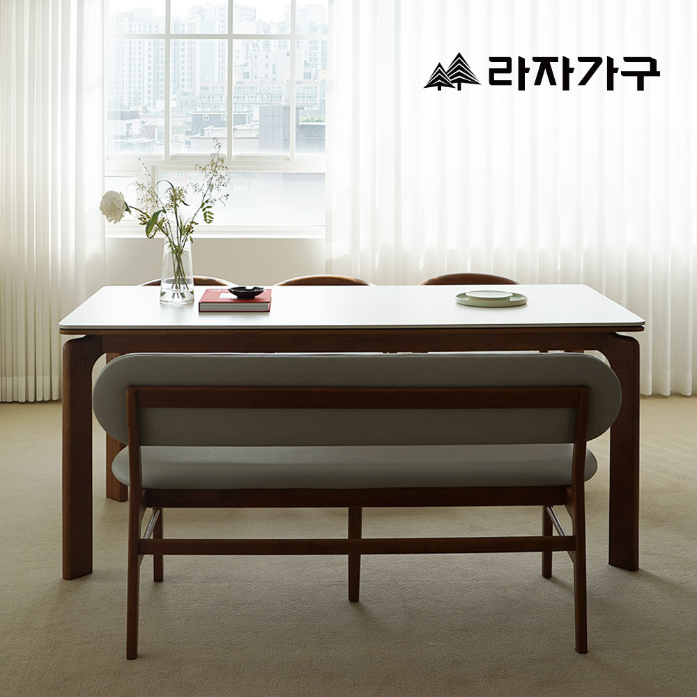 라자가구 에이든 SE0 포세린 세라믹 원목 2인 4인 6인 거실 식탁세트 식탁+의자3+벤치1, 1800mm, 돌로미아세라믹+월넛프레임