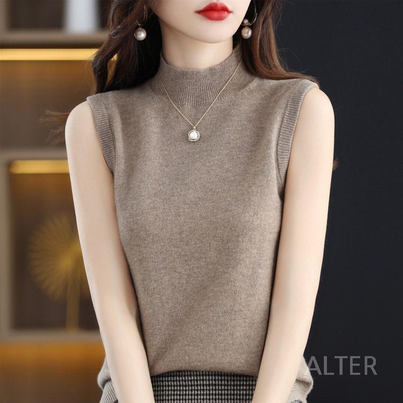 폴라 통기성 이너 모던 빅사이즈 패션 민소매 루즈핏 데일리 여성 티셔츠 베이지 S - 상세 이미지 5