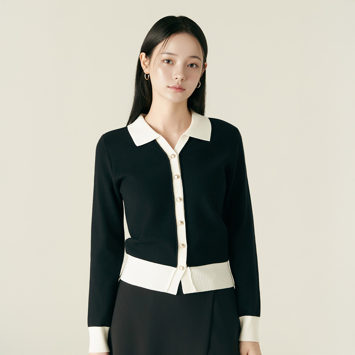 [N판배자배송] 로엠 배색 카라 가디건 RMCKF49R11