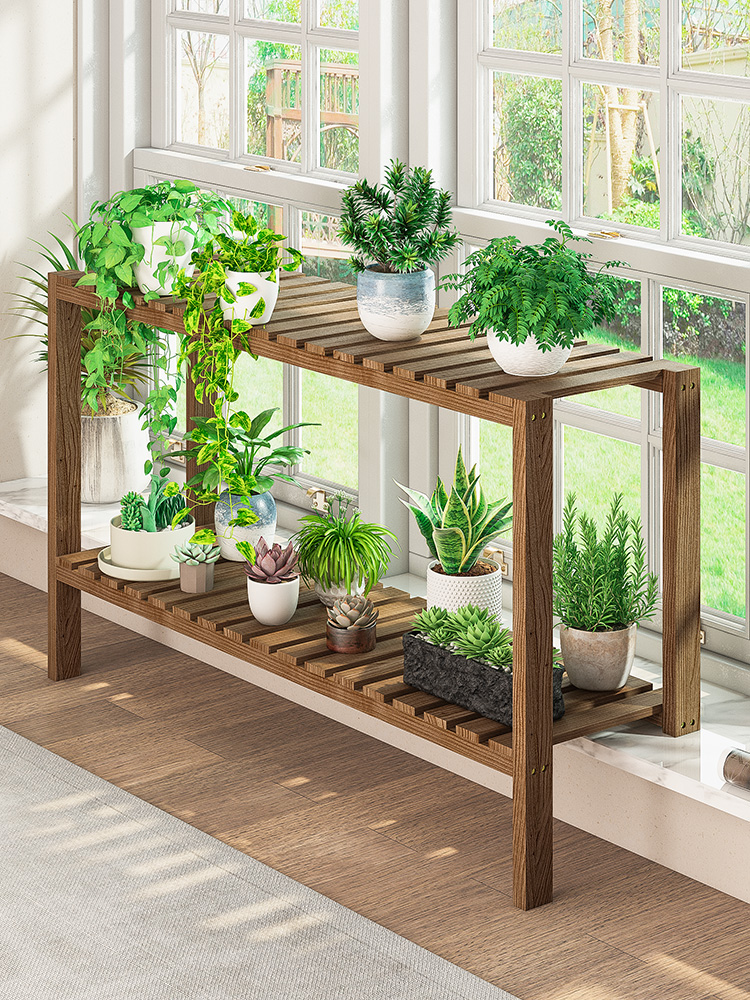 화분선반 화분받침대 조립식 접이식 발코니 진열대 2단 50x15x30 내추럴 우드 - 상품 이미지
