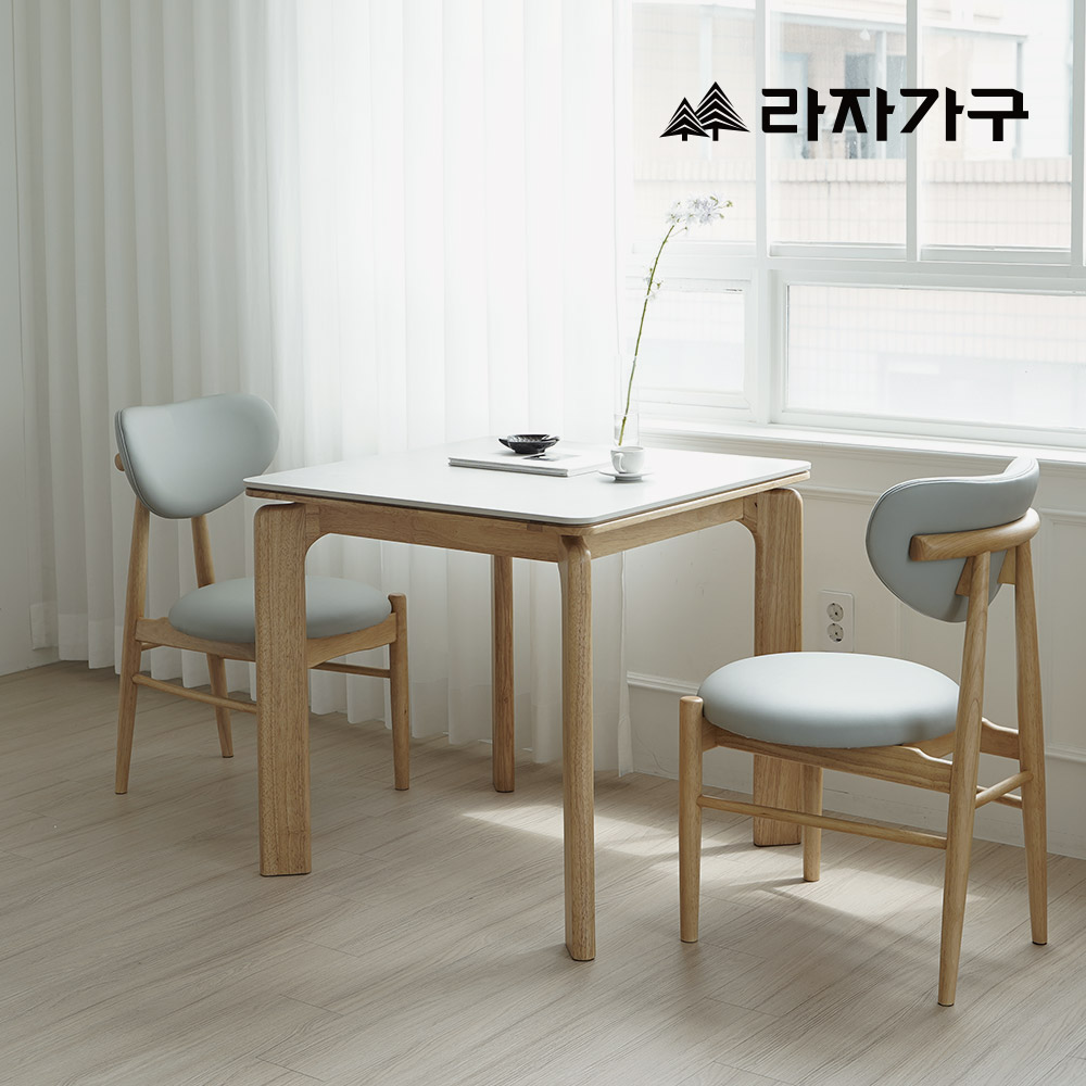 라자가구 폴 SE0 포세린 세라믹 원목 테이블 2인 4인 6인 식탁세트 식탁+의자2, 800mm, 돌로미아세라믹+내추럴프레임 - 상품 이미지