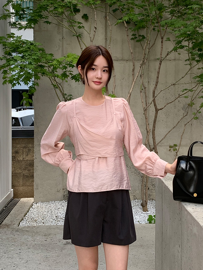 르누엔 리본 스트랩 퍼프 레이어드 블라우스 bs8459 - 상세 이미지 5