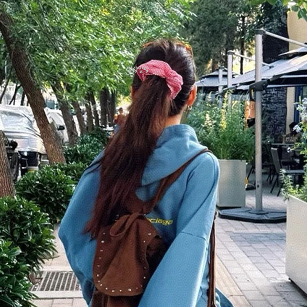 클래식한 체크 왕곱창머리끈 빅스크런치 포니테일 곱창밴드 포인트 슈슈 이미지 8